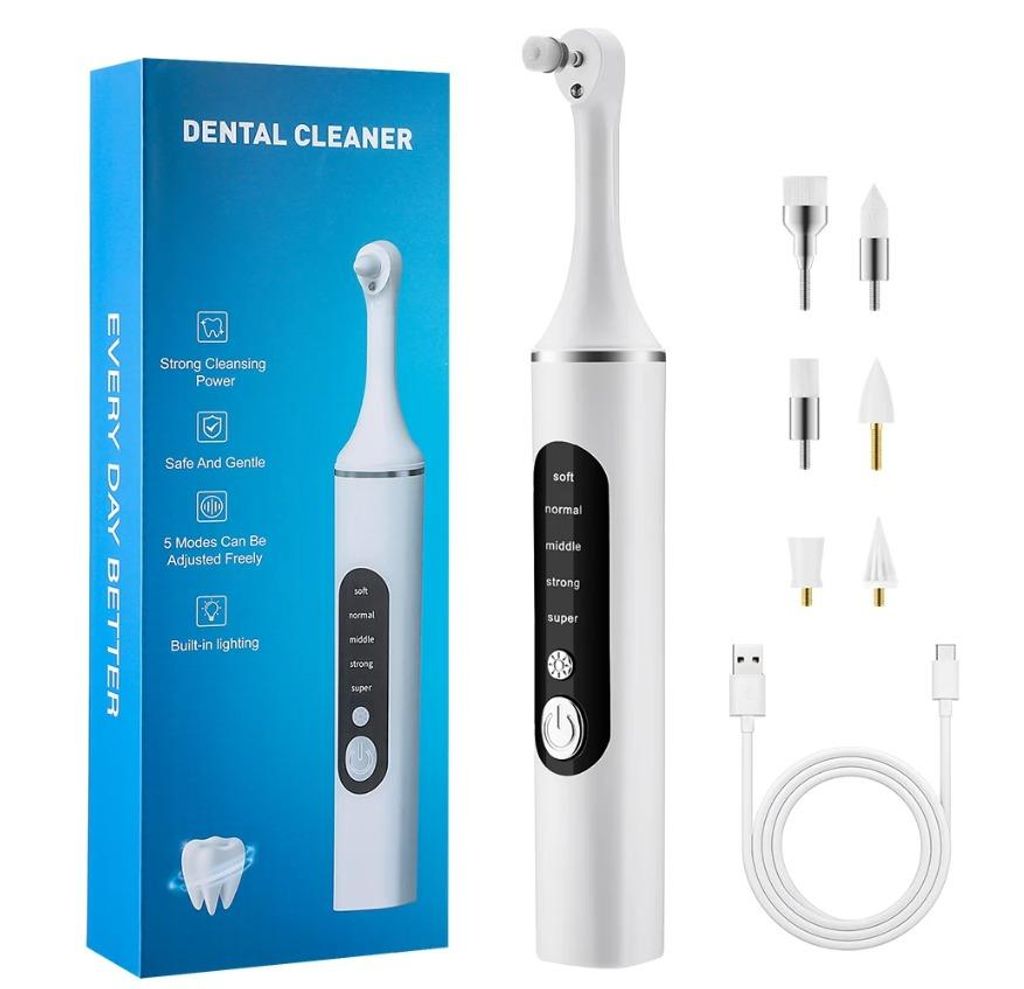 Elektrischer Zahnpolierer Zahnaufhellungsreiniger 5 Geschwindigkeitsstufen mit 6 Bürstenköpfen LED-Licht Zahnbelag-Zahnsteinentferner-Werkzeugset