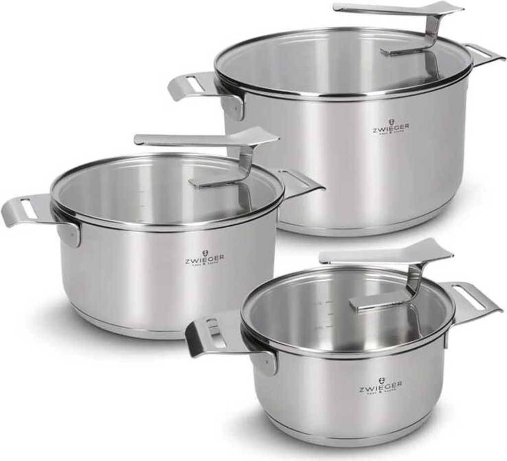 Zwieger 3er Set Edelstahltöpfe + 3 Deckel 16/20/24cm