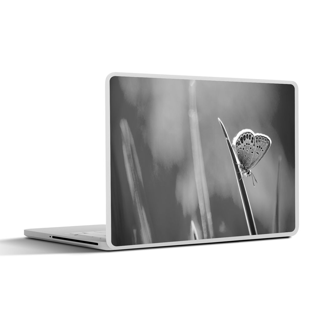 MuchoWow Laptop Aufkleber Sticker Cover Schmetterling auf Grashalm - schwarz und weiß 31x22.5 cm - Laptop-Deko