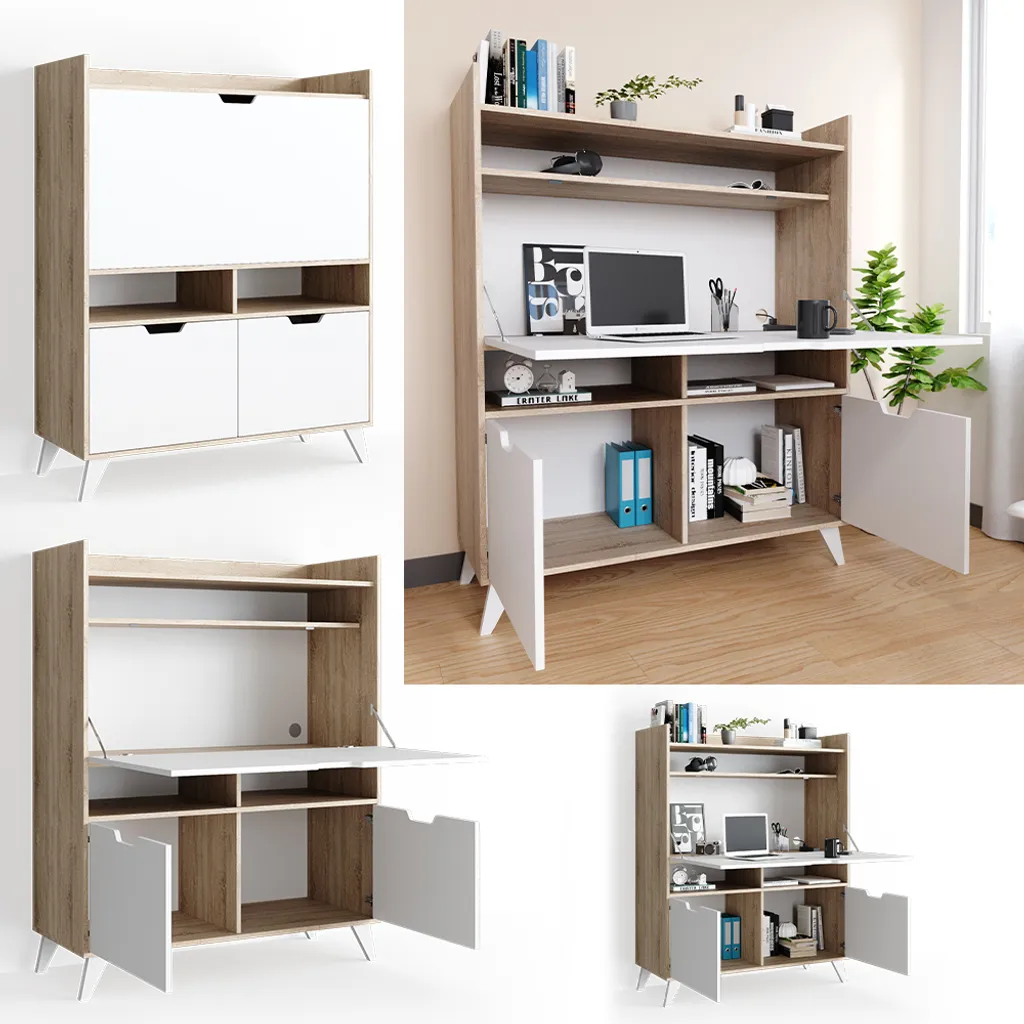 Secrétaire Vicco Berdi Sonoma 110cm - Bureau Compact Effet Bois Chêne - 2