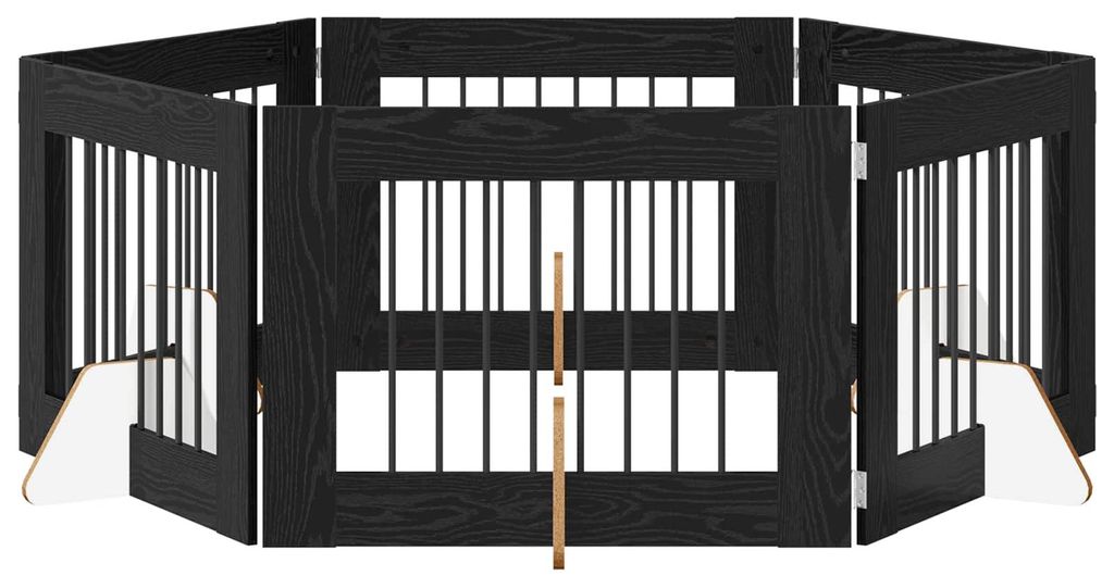Hundetor mit Ständern 6 pcs Schwarze Eiche 80 x 60 cm