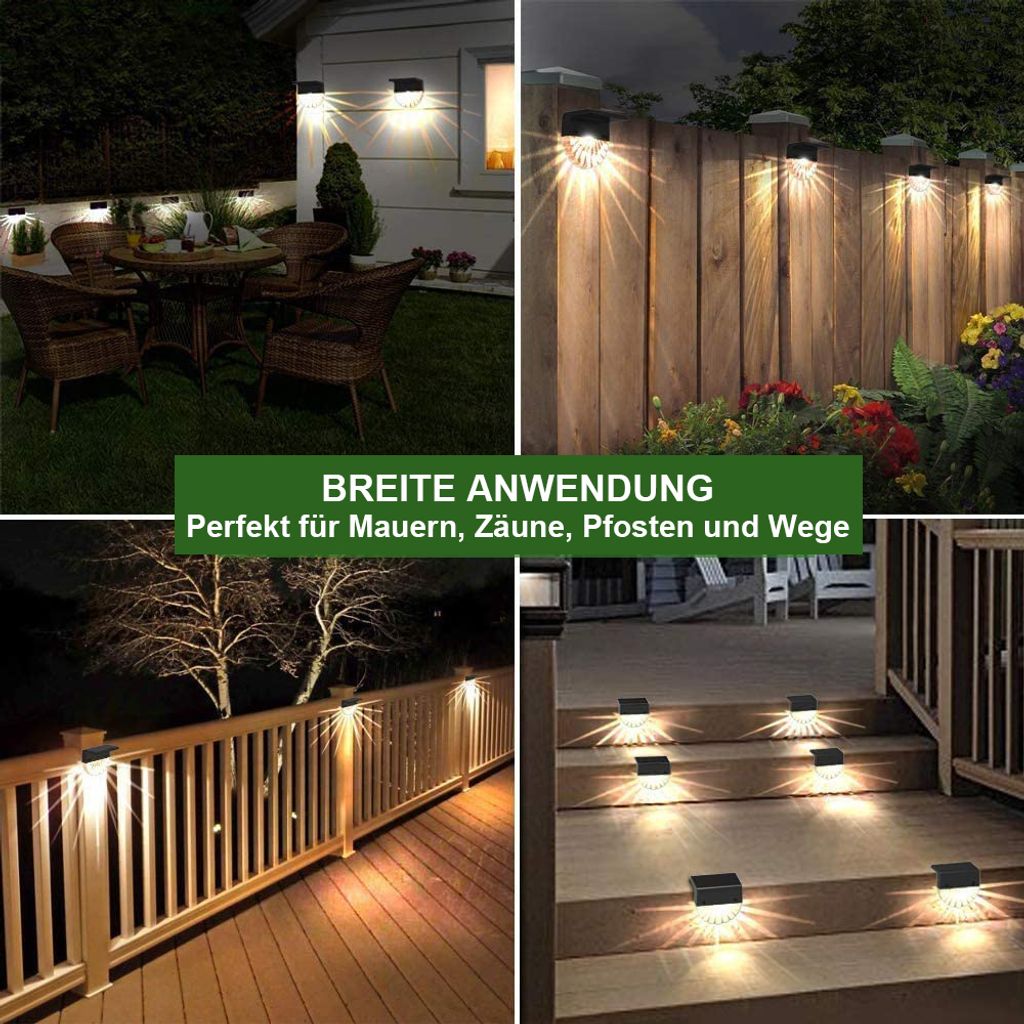 2 Stück LED Solar Zaunlicht Wandleuchte Außen Solarlampe 2 Produktbild 3