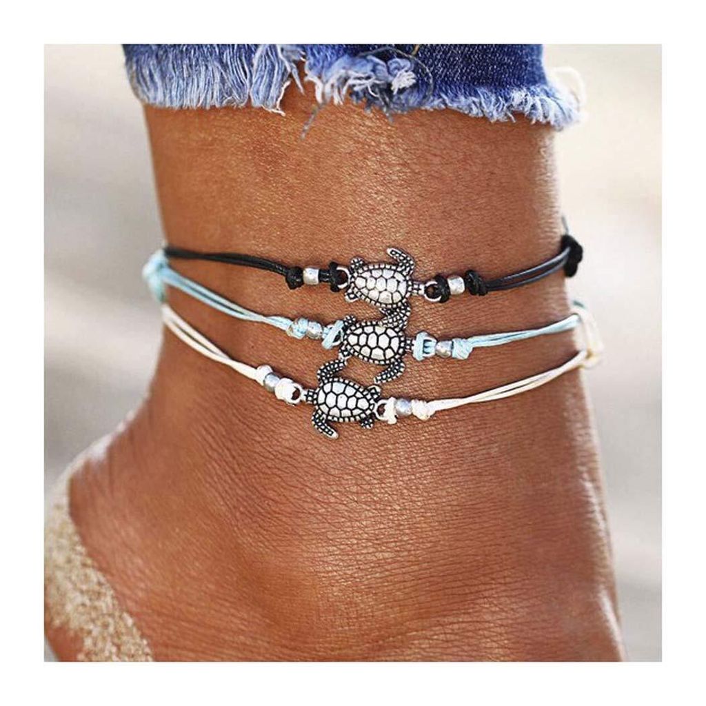 Zestaw 3 bransoletek na kostkę w stylu boho z motywem Zdjęcie produktu 