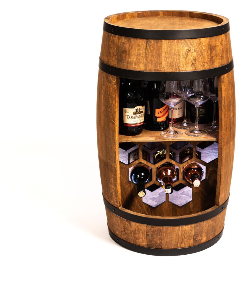 Creative Cooper Weinregal - Weinschrank Mini Bar - Alkohol Schrank mit LED - Weinfass - Weinbar - Fassbar - Barschrank - 80cm hoch - Retro Regal - ...
