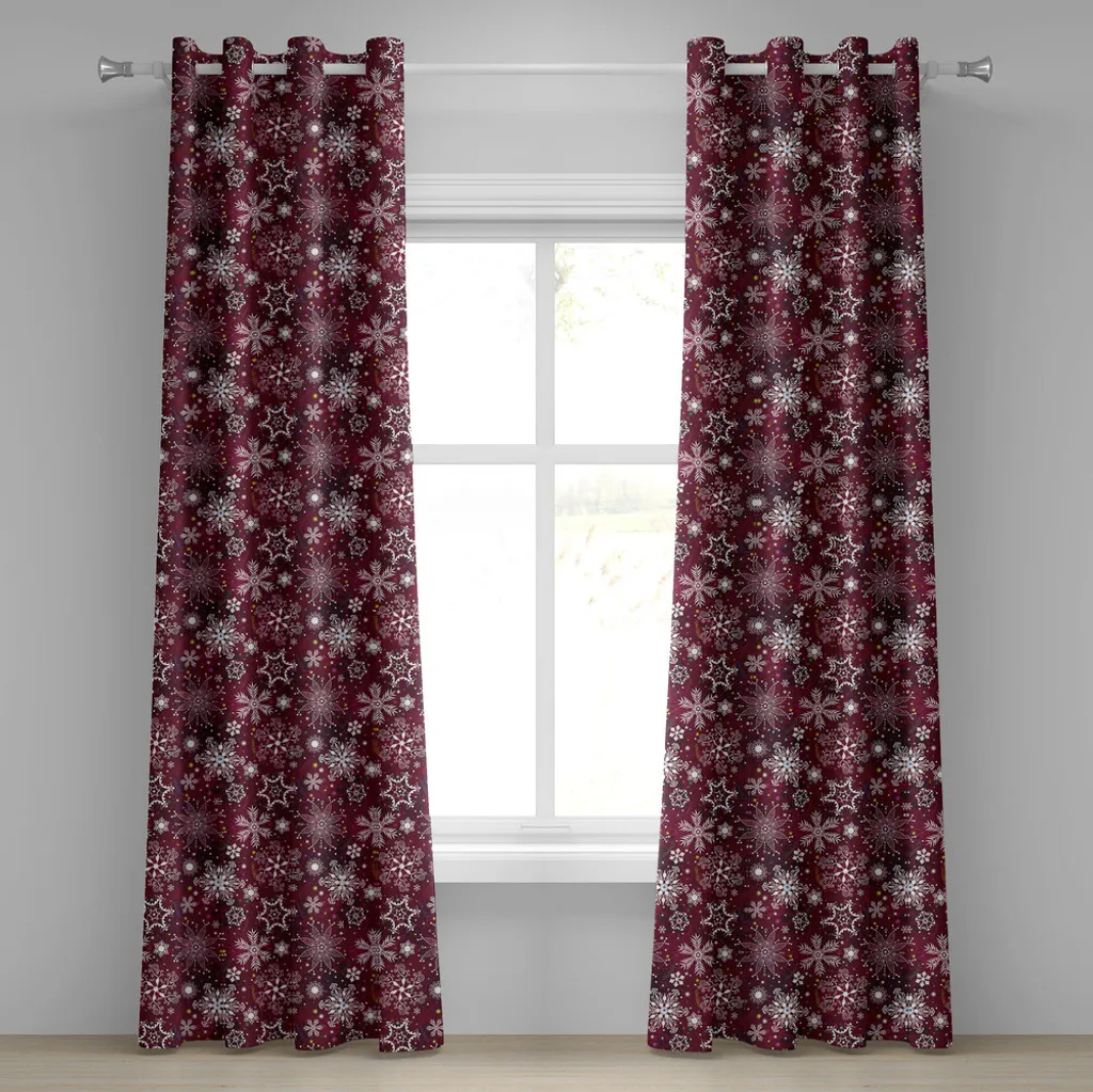 ABAKUHAUS Tenda invernale con occhielli, fiocchi floreali con pois colorati e stelle Confetti Xmas Party, tende decorative a 2 pannelli, 280 cm x 245 cm, marrone bianco multicolore