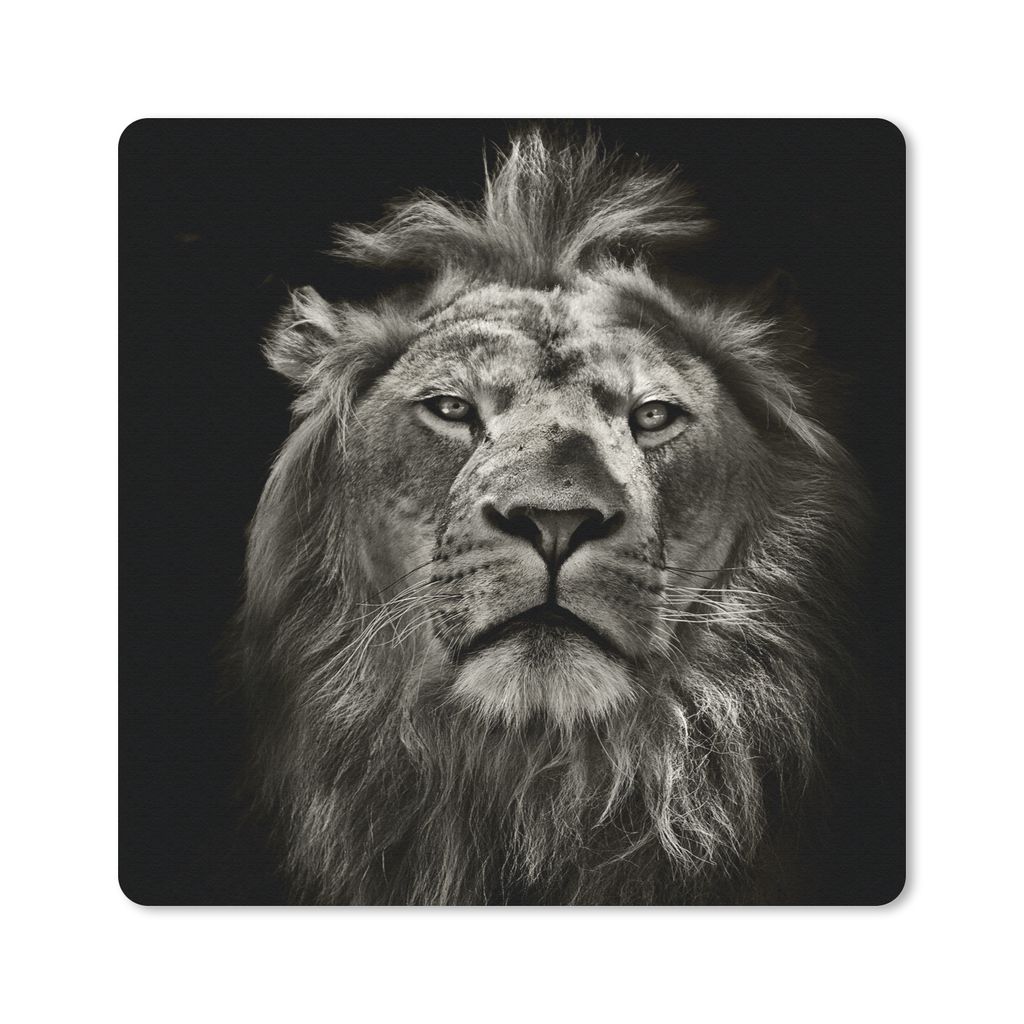 MuchoWow Mauspad Mousepad Löwe - Tiere - Porträt - Wildtiere - Schwarz und weiß 30x30 cm - Mousepads - Maus Mat - Pad - Mausunterlage - Gaming