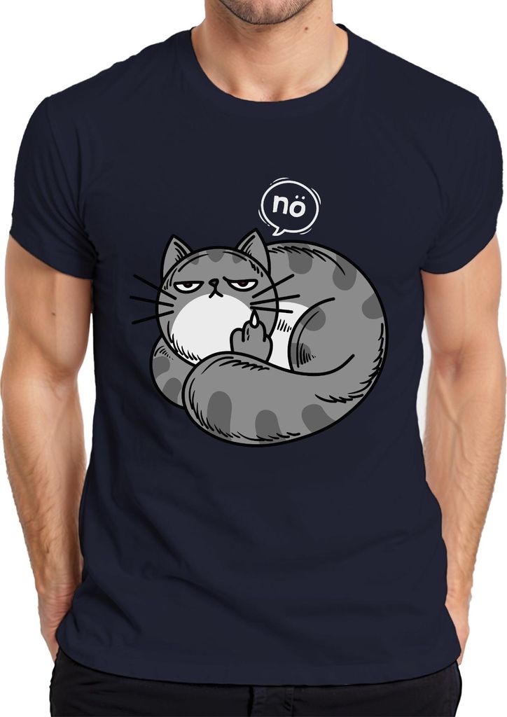 genervte katze mittelfinger nö lustig geschenk katzenfreund humor Herren T-Shirt, Navy, XXL