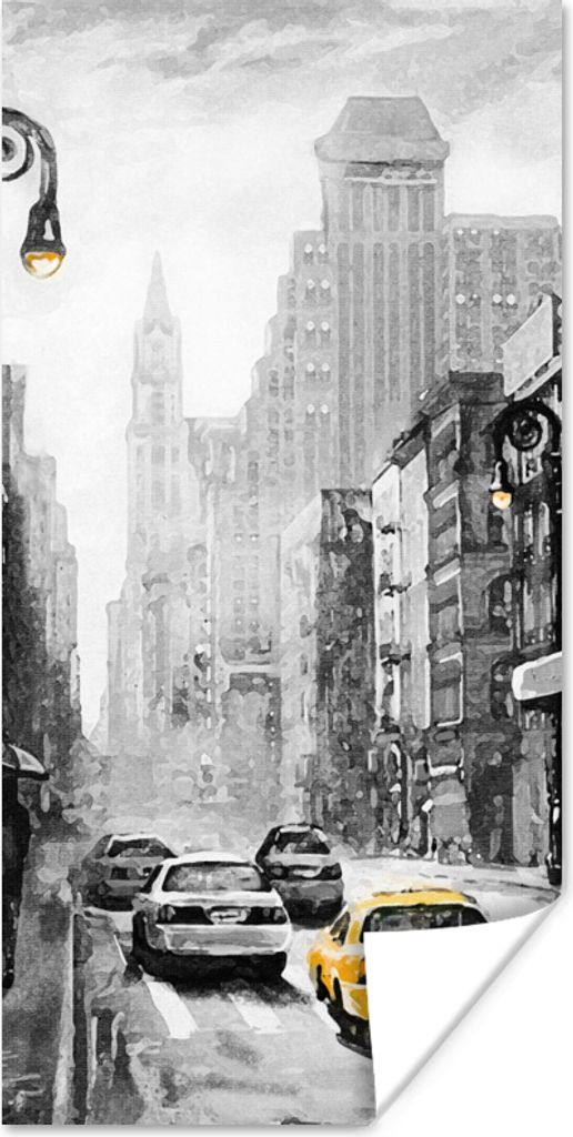 MuchoWow Poster Gemälde - Ölfarbe - Stadt - Auto 20x40 cm - Plakat - Foto