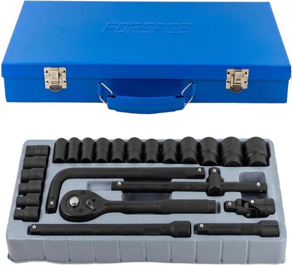 Set de Werkzeuge de 1/2 Zoll, 24 Stück, 6 Schneiden/Set de Autowerkzeuge im Koffer de robustes Metall // Koffer de Werkzeuge mit Schraubenschlüss...