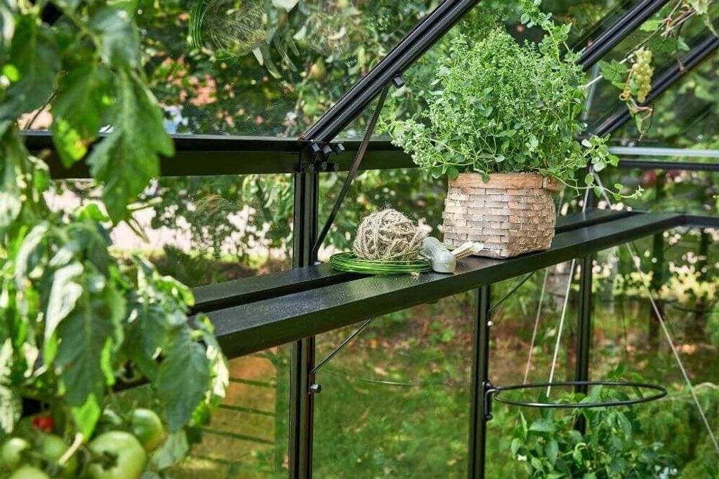 Juliana integriertes Lamellenregal für Compakt, Premium, Gärtner, Orangerie, Oase und Grand Oase Gewächshaus Grand Oase 2,96 x 4,39 m - 13 m²