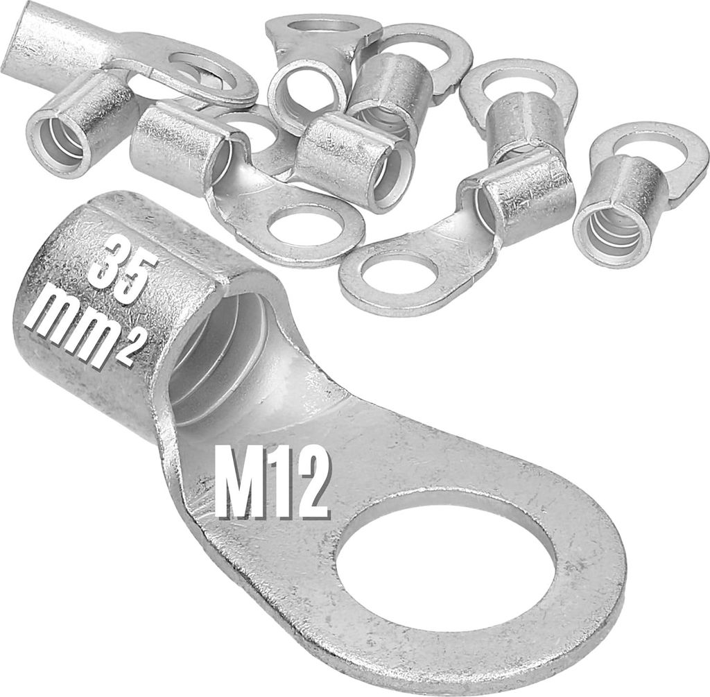 10 Stück Kalitec Q35-12 Quetschkabelschuh 35mm² M12 I Unisoliert I Dornpressung I Für mehr-, fein- und feinstdrähtige Leiter I Kabelschuh 35mm...