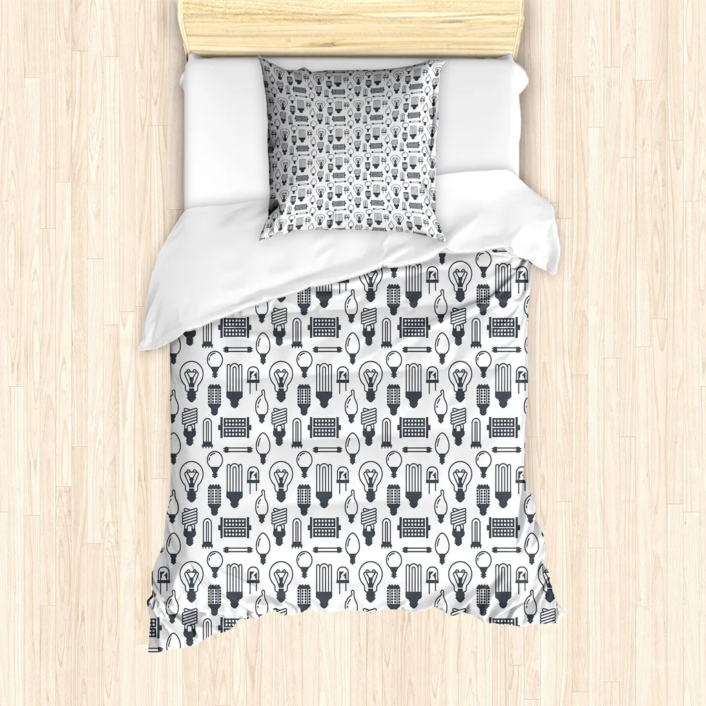 ABAKUHAUS Set copripiumino astratto per letti singoli, motivi con diversi tipi di lampade, antiacaro, adatto a chi soffre di allergie, con federa, 135 cm x 200 cm - 80 x 80 cm, blu scuro, grigio e bianco