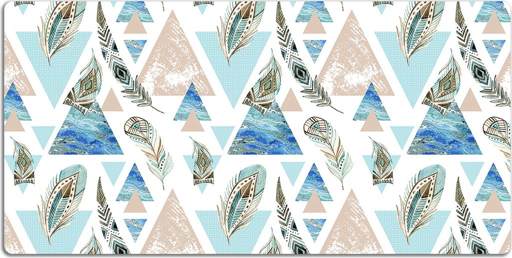 Schreibtischmatte Tischunterlage 120x60 cm Mauspad - Dreiecke und Federn