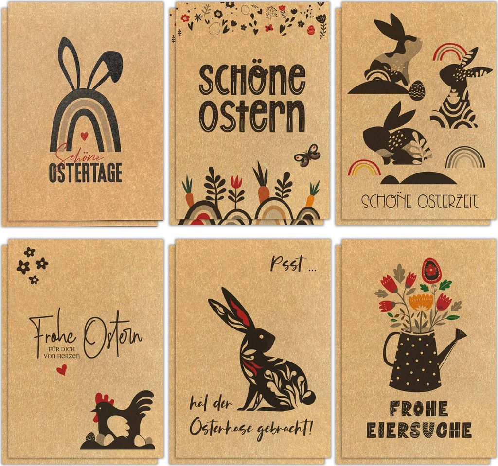 Ostergrusskarten 12er Kraftpapier Oster Karten Set - Ostern Produktbild 