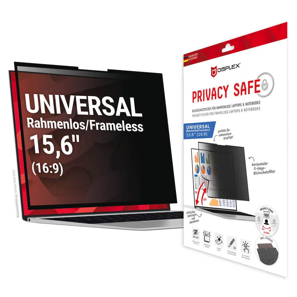 Displex PRIVACY SAFE abnehmbarer 2-Wege-Sichtschutzfilter für Laptop/ Notebook (randlos/rahmenlos) 15,6'' (16:9)