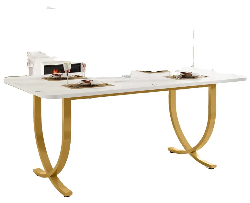 Table à manger blanche moderne 8 personnes, spacieuse et facile à nettoyer