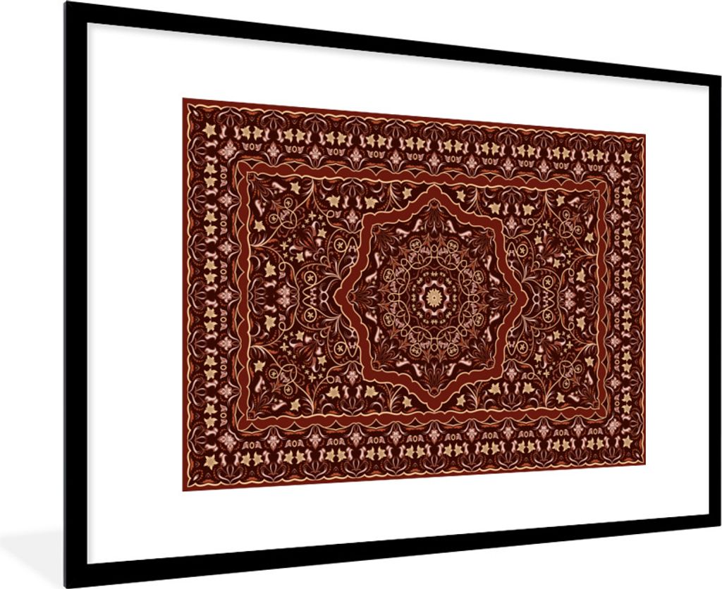 MuchoWow Gerahmtes Poster Persischer Teppich - Teppich - Mandala 90x60 cm - Poster mit Schwarzem Bilderrahmen Wandposter Rahmen Foto Bilder - Wan...