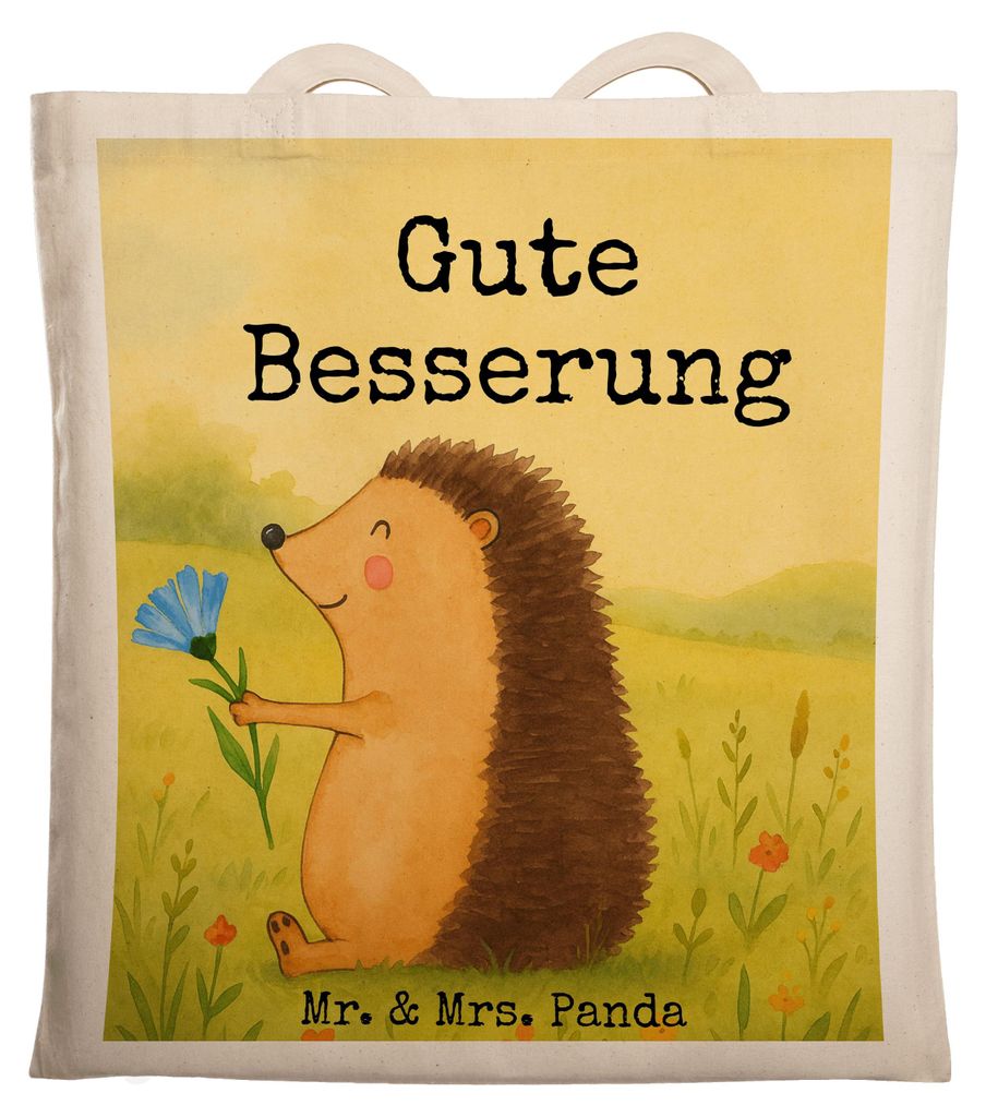 Mr. & Mrs. Panda Tote Bag Igel Blumen Design - Weiß - Geschenk, Genesungswünsche, Jutebeutel, Tragetasche, umhängebeutel, Tasche, Lustige Sprüc...