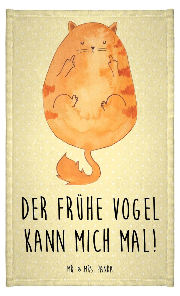Mr. & Mrs. Panda Handtuch Katze Frühaufsteher - Gelb Pastell - Geschenk, buntes, Kater, Verschlafen, Mittelfinger, Klein, Gäste-WC, Gästetuch, G...