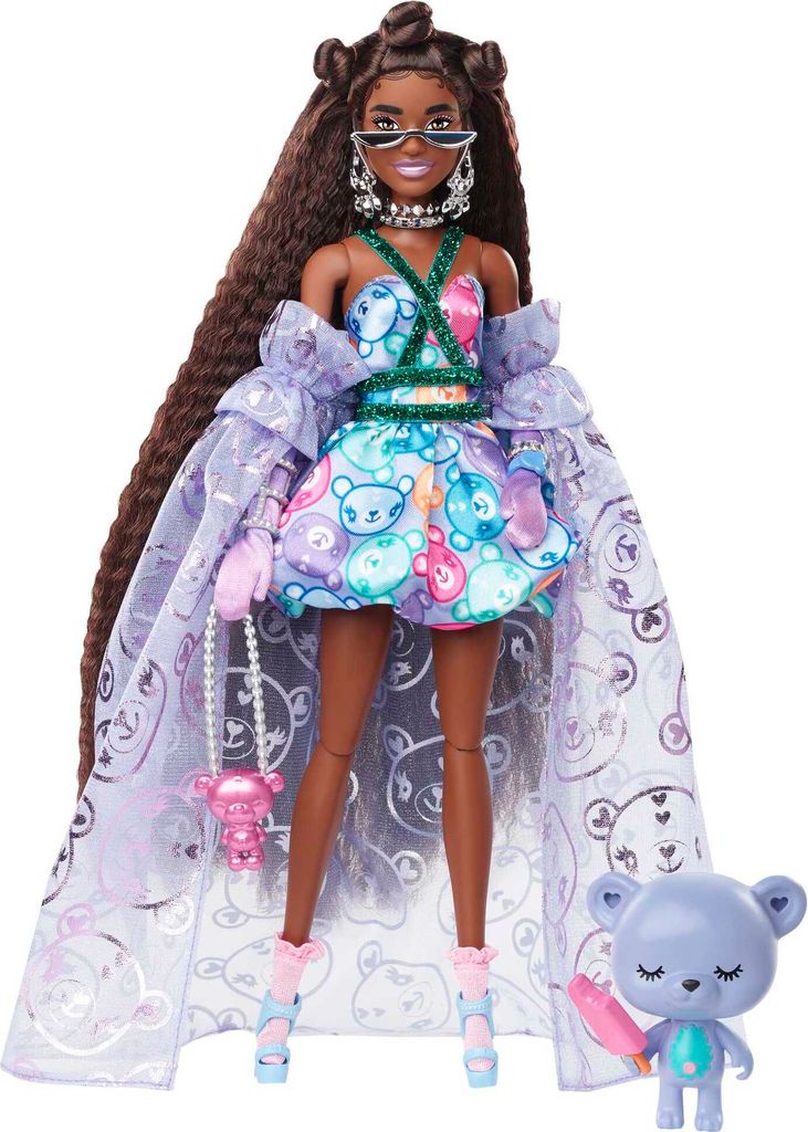 Barbie Extra Fancy Puppe im lila Kleid mit Teddymuster Produktbild 1