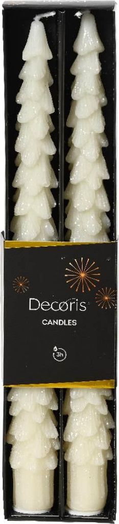Spitzkerzen Tannenbaum Weiß mit Glitter Ø 2,1 cm Höhe 25 cm - 2 Stück