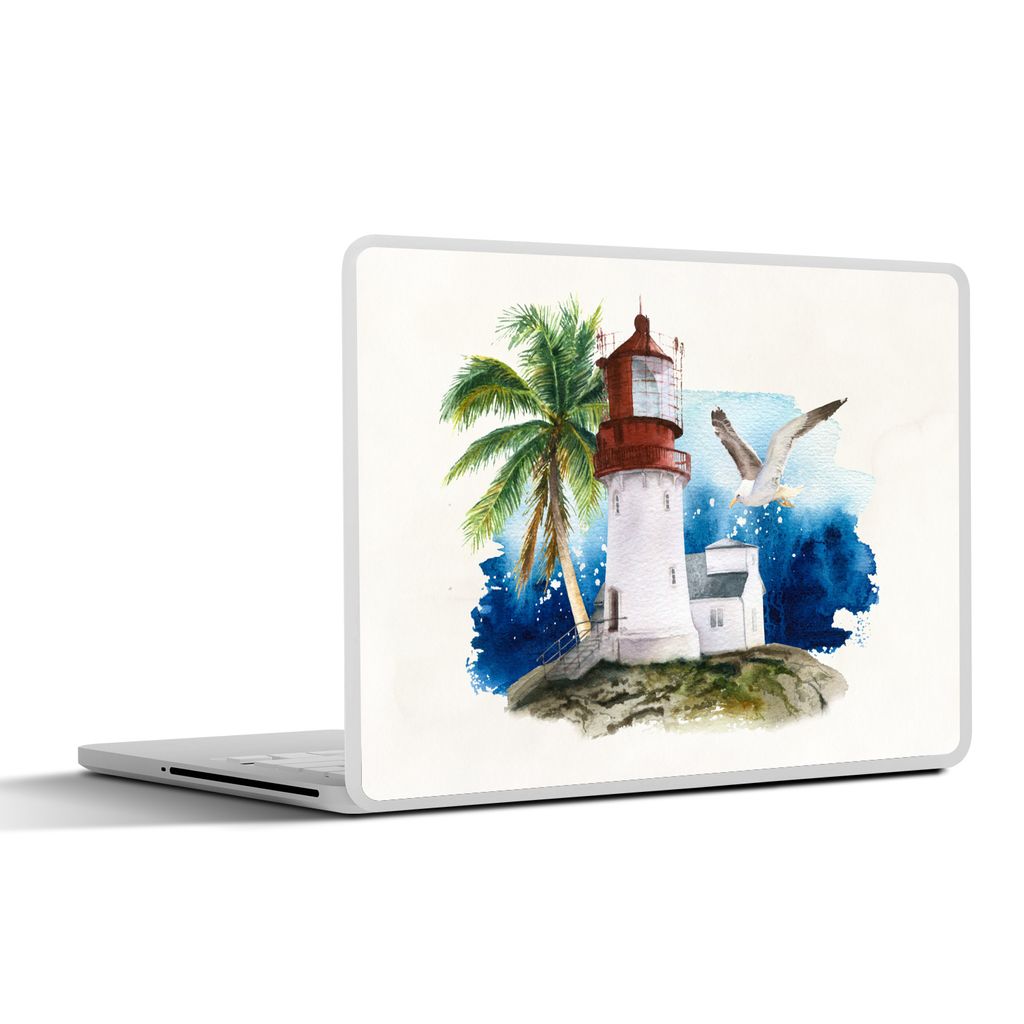 MuchoWow Laptop Aufkleber Sticker Cover Leuchtturm - Palme - Vogel - Meer 25x18 cm - Laptop-Deko