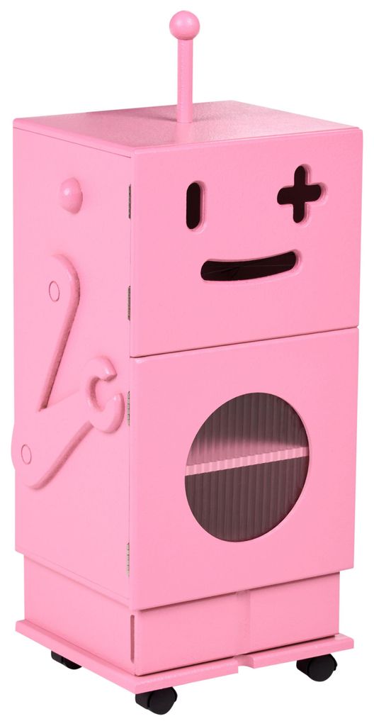 BELIANI Nachttisch Rosa MDF-Platte mit Rollen Vitrine 2 Türen & Schublade Roboterform Schmaler Moderner Kreativer Nachtschrank fürs Kinderzimmer