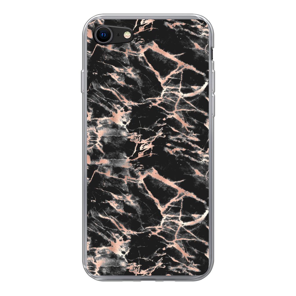 MuchoWow Handyhülle Schutzhülle Hülle für iPhone 8 Roségold - Marmor - Muster - Schwarz Silikon Softcase Handy Hülle - Schutzhaube