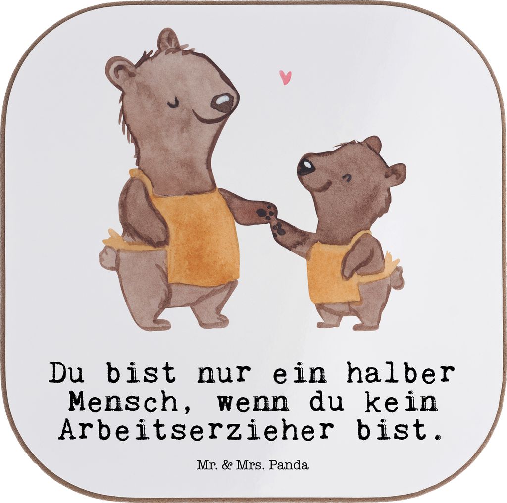Mr. & Mrs. Panda Untersetzer für Gläser Arbeitserzieher Herz - Weiß - Geschenk, gläseruntersetzer, Tischschoner, Pädagogische Fachkraft, Beruf...