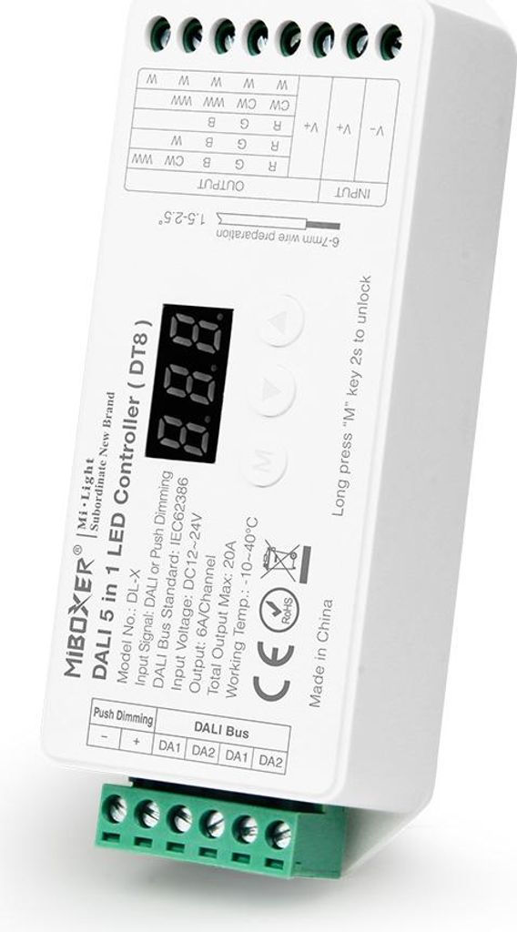 MiBoxer DL-X DALI 5-in-1 LED-Controller DT8 – Konstantspannung, 12–24 V DC, 6 A/Kanal, max. 20 A