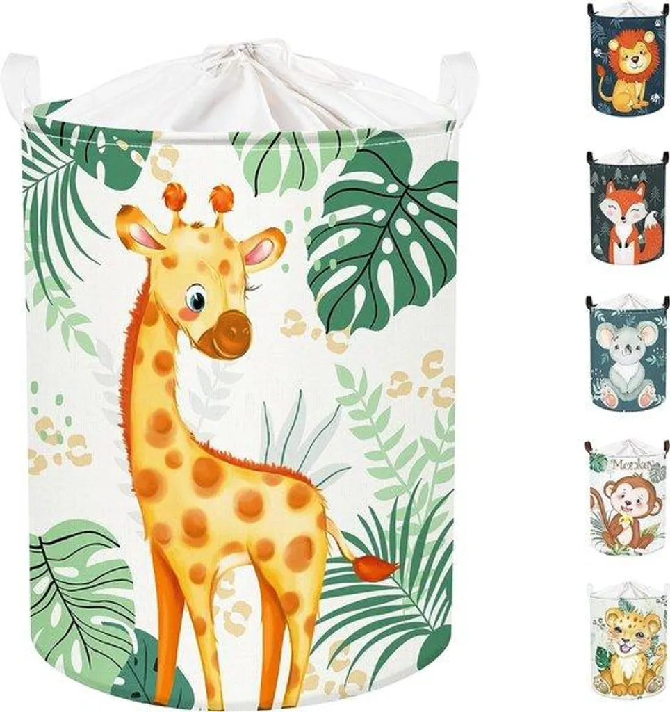 Panier de rangement pliable 45L en toile verte pour bébé girafe 45cm