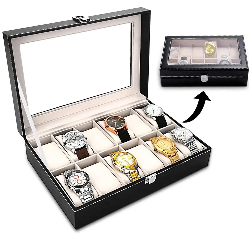 Boîte de rangement 12 montres pour homme et femme - Style ancien élégant