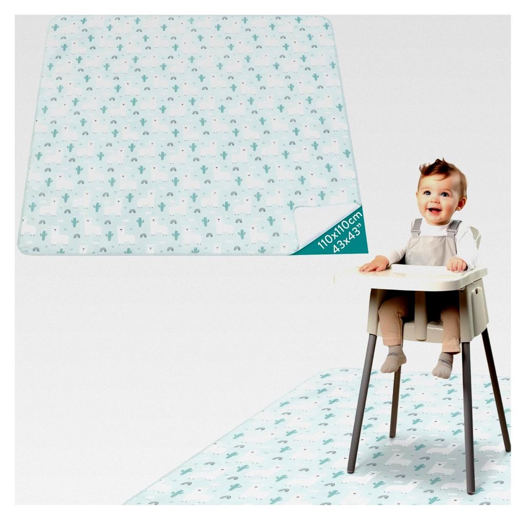Rutschfeste Unterlage für Hochstühle - Wasserdichte Spritzmatte - 110 x 110 cm - Bodenschutzmatte für Stühle - Spritzschutzmatte für Babys