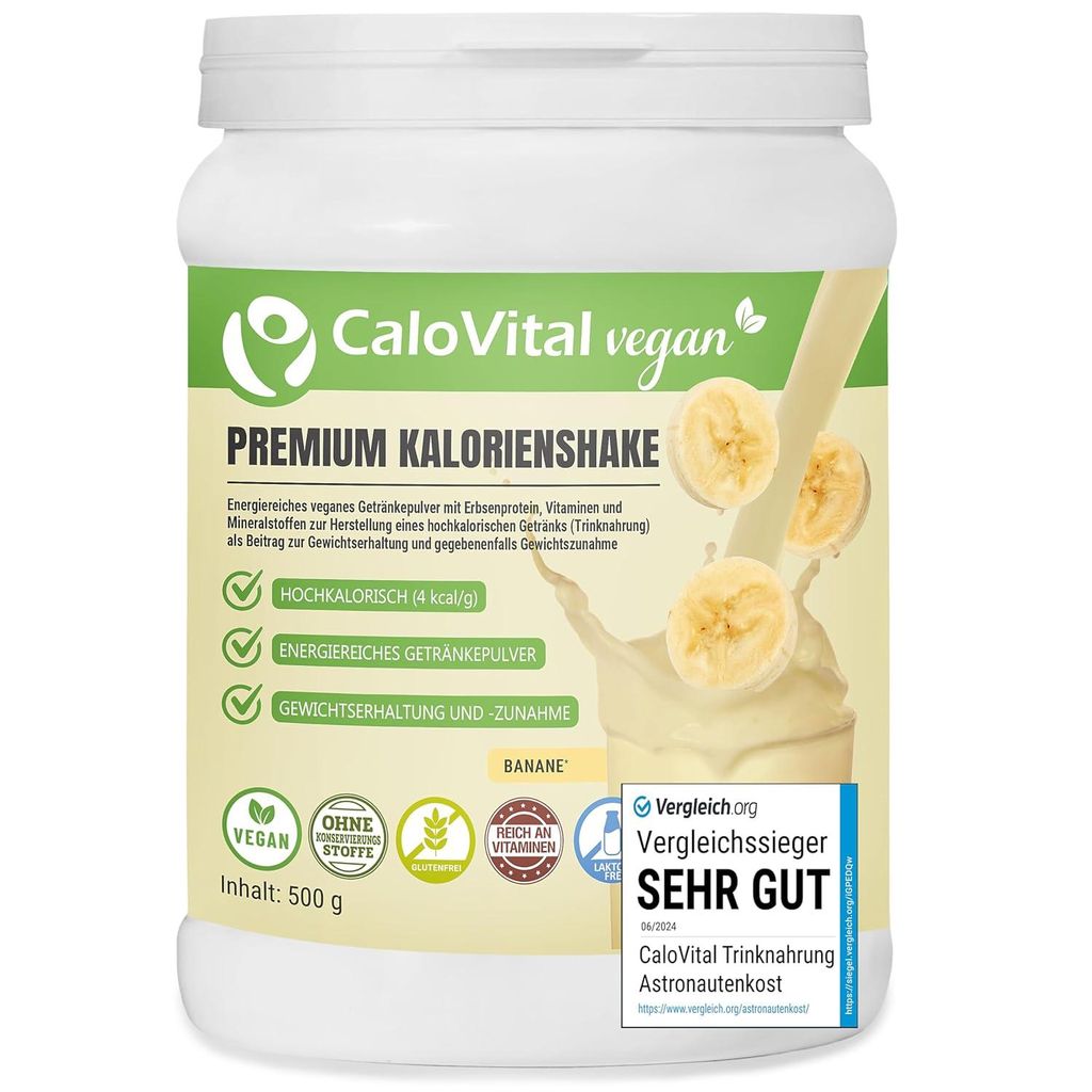 Hochkalorische Trinknahrung Vegan zum zunehmen | Astronautennahrung Trinkmahlzeit mit Kohlenhydrate Protein Vitamine Hochdosiert | CaloVital (Banane)
