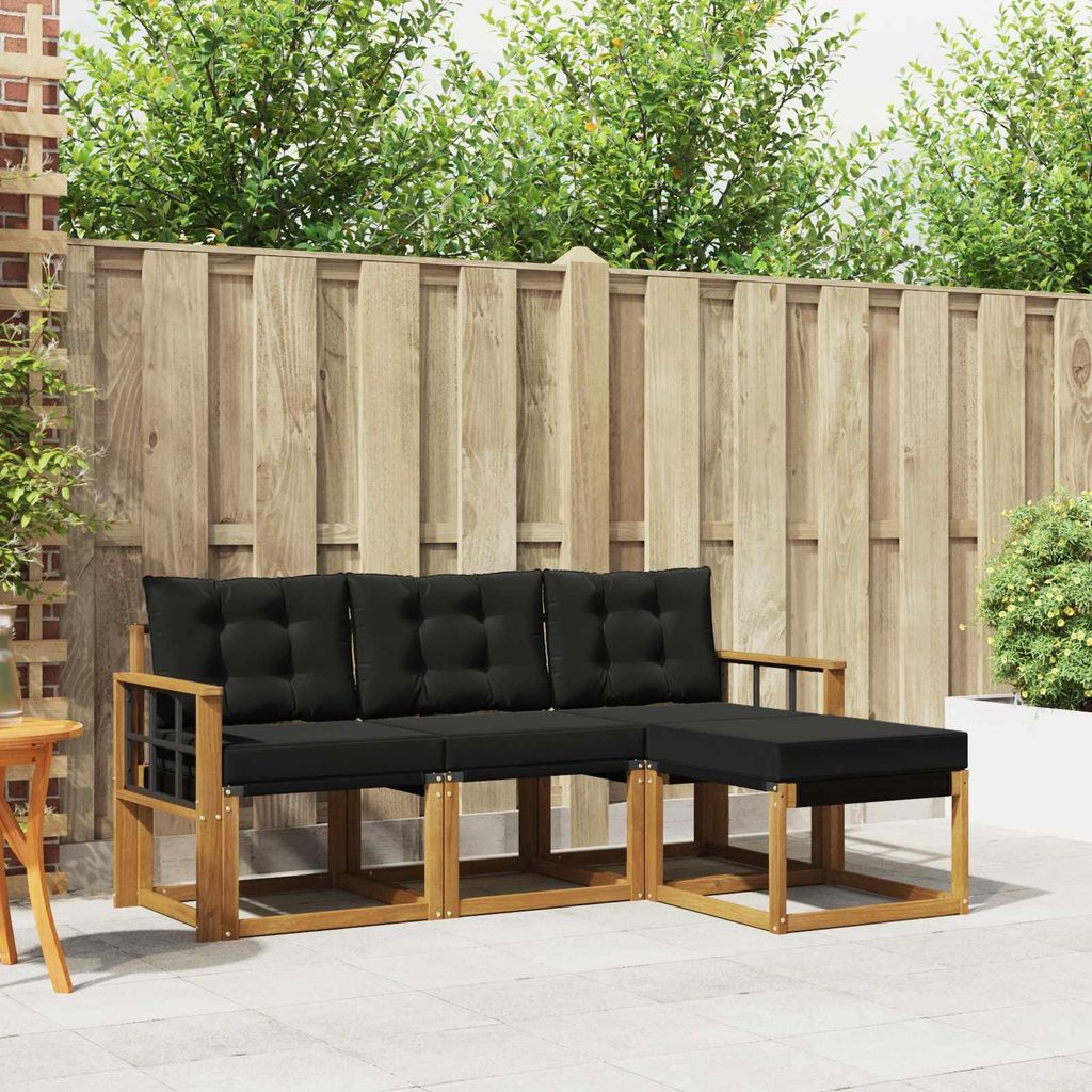 "Neues Produkt" Outdoor-Sofagarnitur ANTI-UV - CLORIS - mit Kissen - 4 pcs - Natürlich und Schwarz - Modern Gartensofas V359