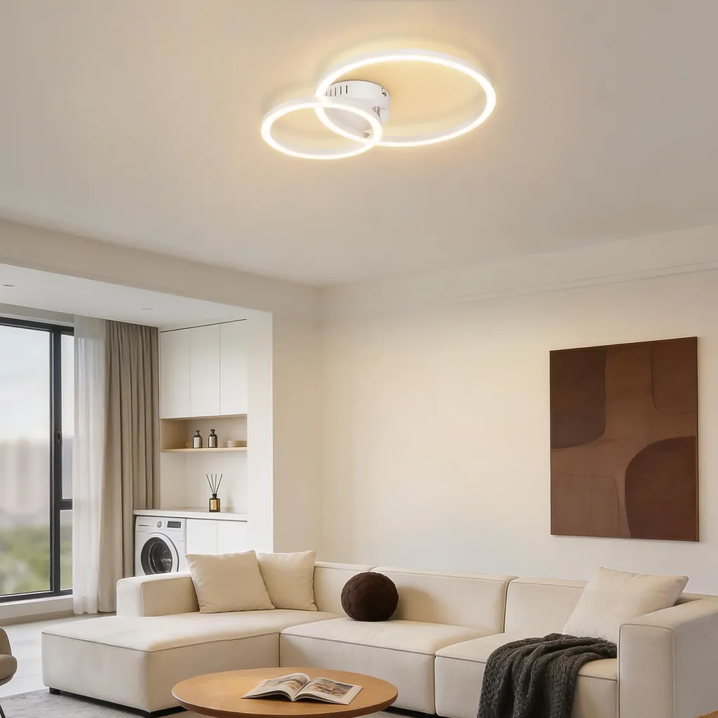 Plafonnier LED blanc chaud 3000K - Éclairage chic à 2 anneaux 40 cm - 7