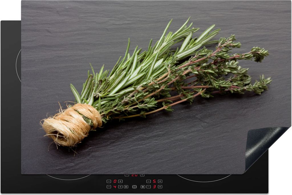 KitchenYeah Herdabdeckplatte Thymian - Kräuter - Grün - Tisch - Küche - Stein , 80x52cm, Küche Deko, Ceranfeld Herdabdeckung, Abdeckplatte f...