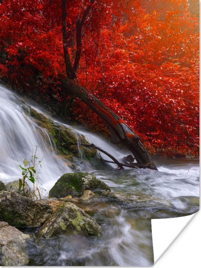 MuchoWow Poster Wasserfall - Felsen - Wasser - Herbst 30x40 cm - Wandplakat - Poster Kinderzimmer