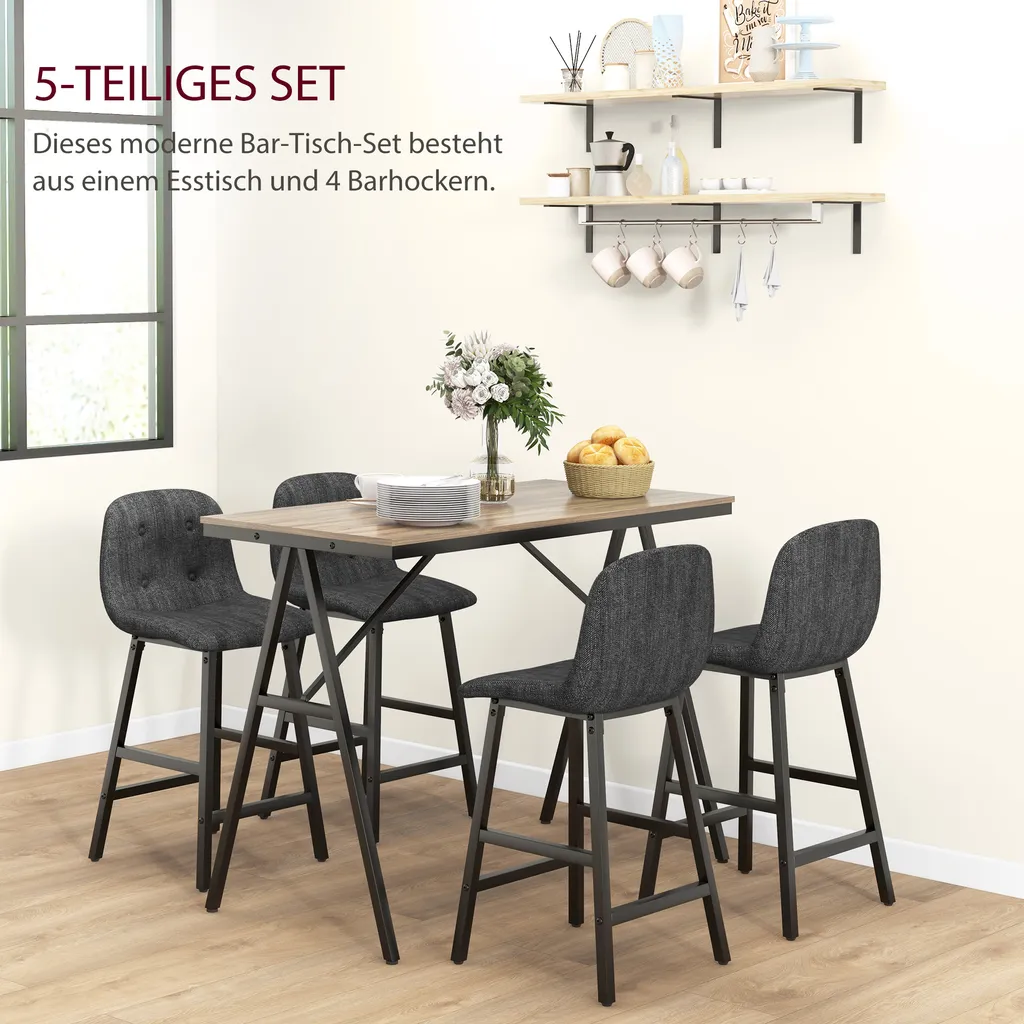 Ensemble table de bar gain de place avec 4 tabourets pour petit espace - 4