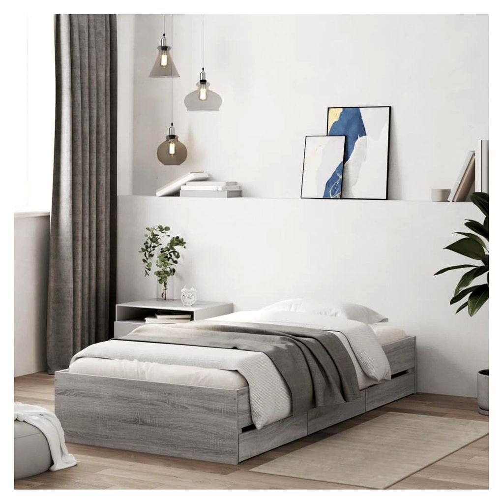 Bettgestell mit Schubladen Grau Sonoma 90x200 cm