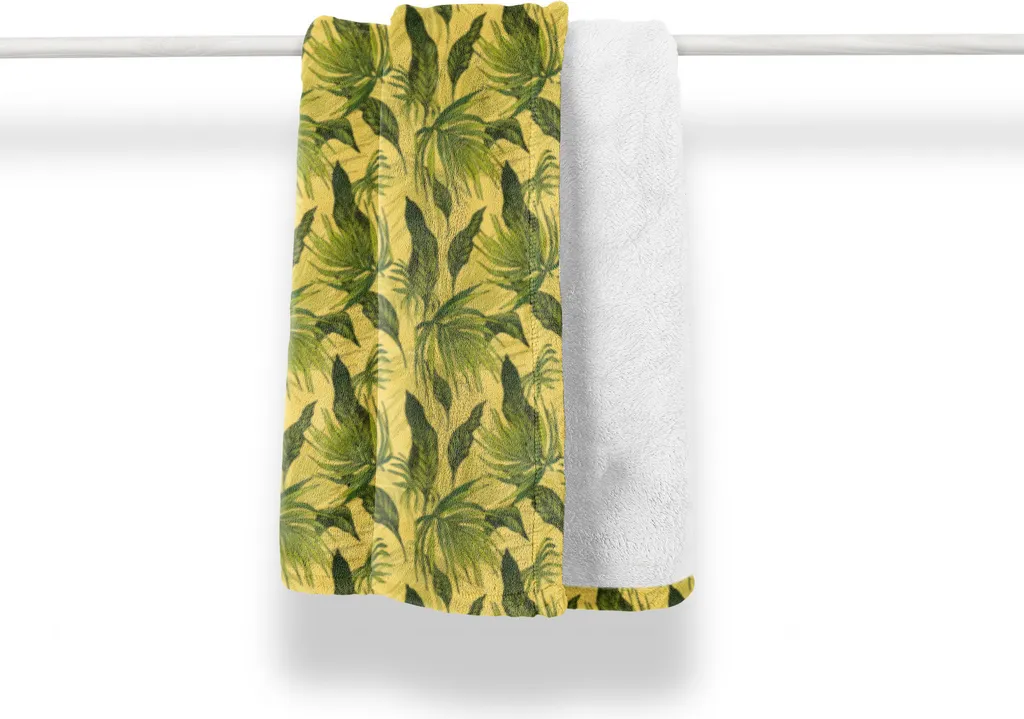 Coperta Morbida ABAKUHAUS Foglie Tropicali Giallo Verde 125x175