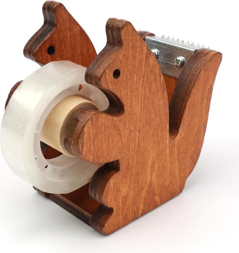 Plakbanddispenser - Holz Plakbanddispenser - Eichhörnchenform - Abroller für Plakbandrollen - mit transparentem Plakband - Breite von 23 mm