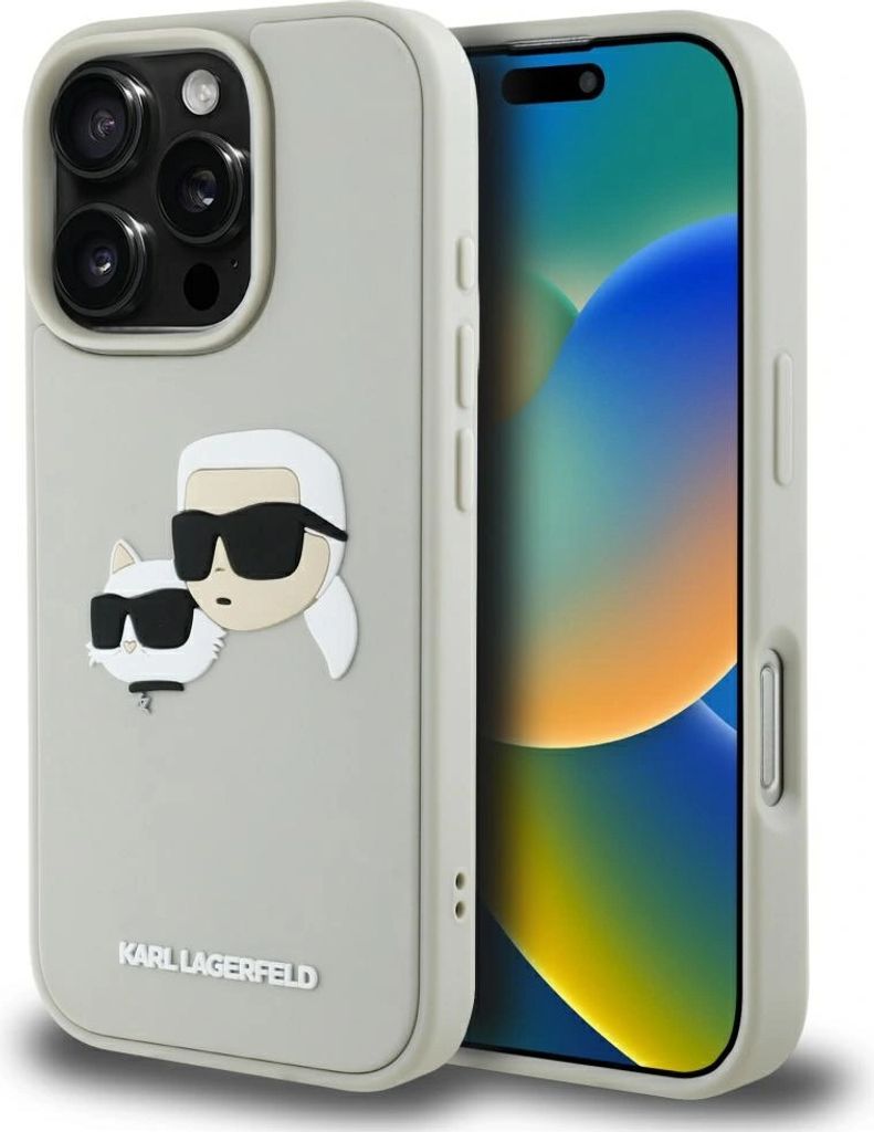 Karl Lagerfeld HC 3D Gummi Doppelköpfe Apple iPhone 16 Pro beige