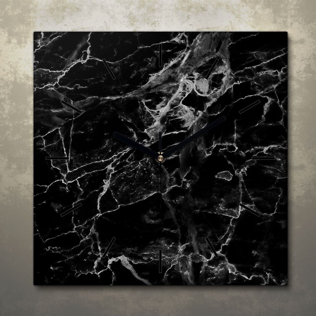 Wohnzimmer Leinwand Uhr Geräuschlos Küche 30x30 Schwarzer, Marmor, Textur, schwarze Zeiger