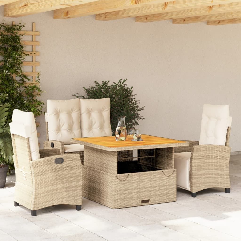 Maison Exclusive - 4-tlg. Garten-Essgruppe mit Kissen Beige Poly Rattan