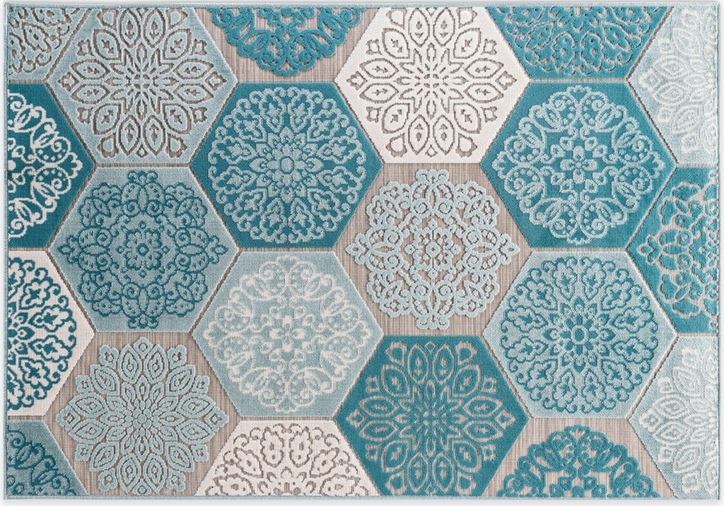 In- und Outdoor-Teppich "Classic Hexagon Tiles Türkis M" 120x170cm für Innen und Außen