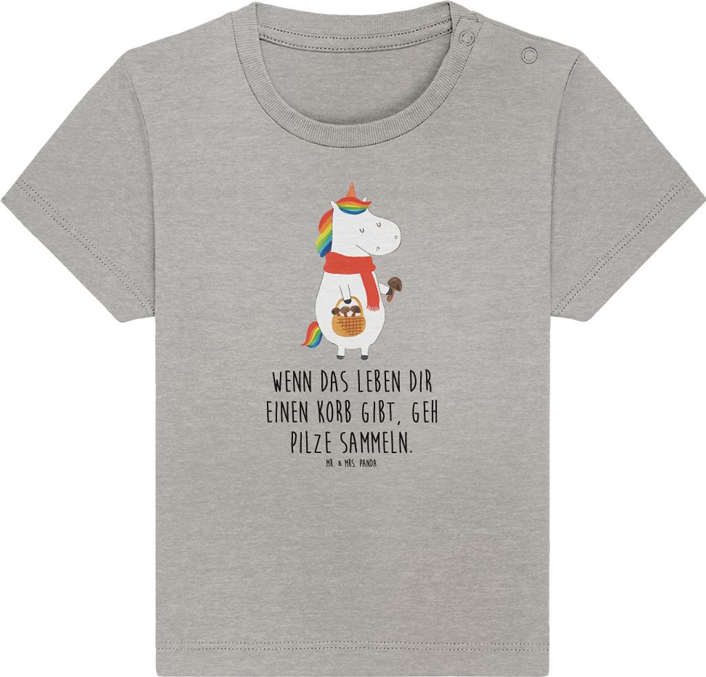 Mr. & Mrs. Panda Organic Baby Shirt Einhorn Pilz 12. - 18. Monat - Heather Grey - Geschenk, Einhörner, Pilze, T-Shirt, Spruch, Unicorn, Babyshirt,...