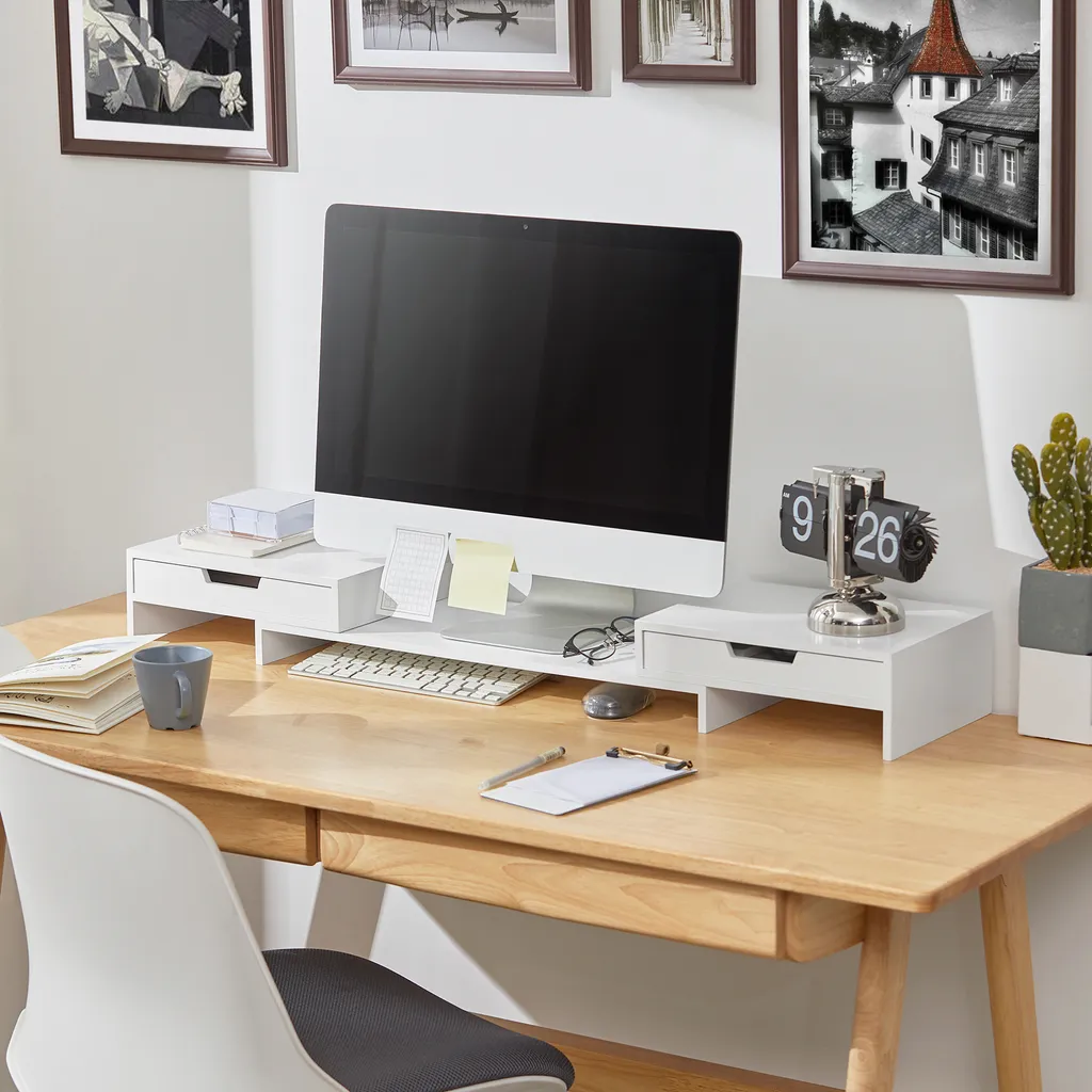 Réhausseur de Bureau Design pour Double Écran et Rangement de Matériel - 4