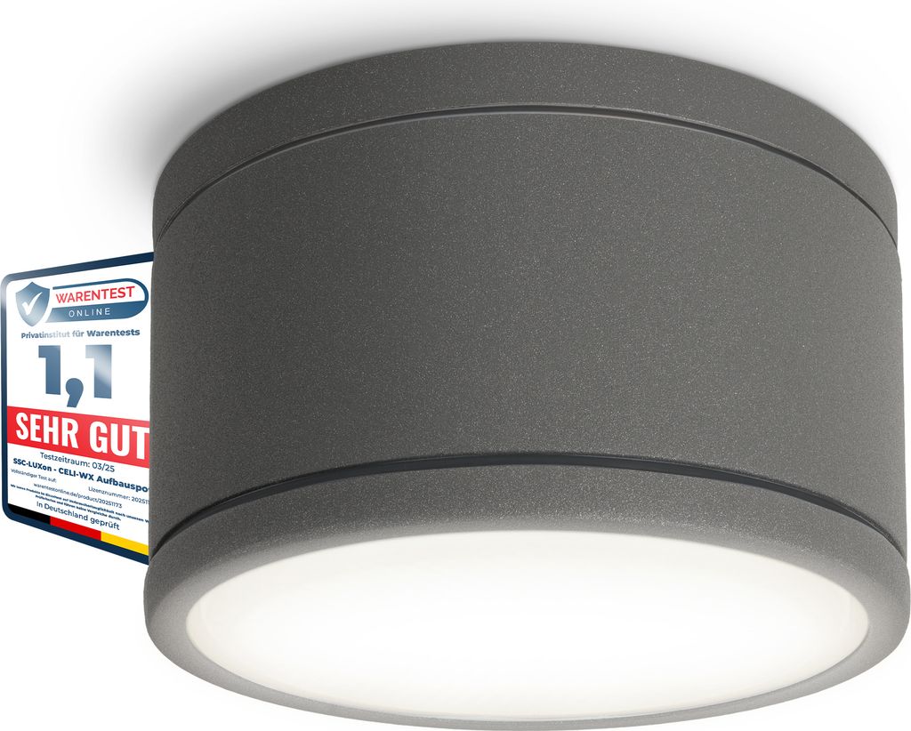 SSC-LUXon CELI-WX Bad Aufbauleuchte IP44 mit wechselbarer GX53 LED Lampe neutralweiß 3W - Deckenstrahler flach 230V anthrazit
