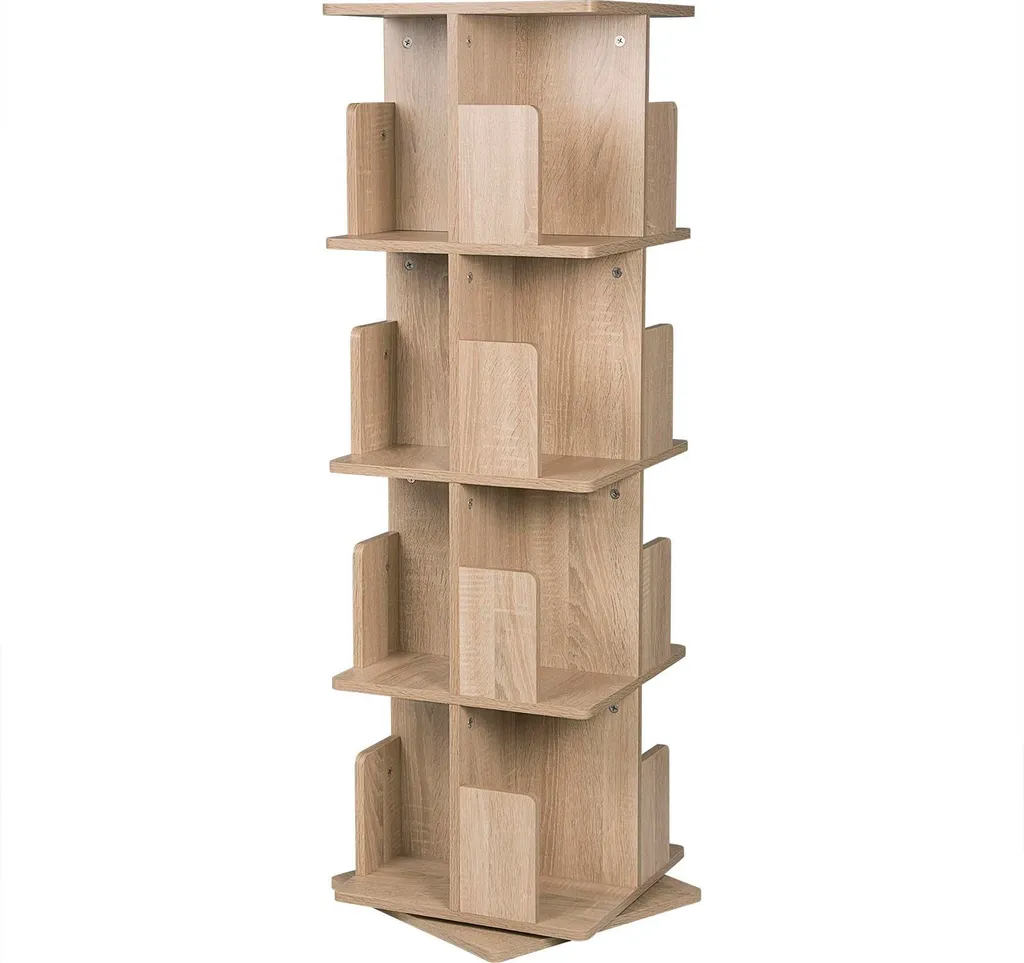 Étagère sur pied rotative à 360 degrés en bois blanc - Modèle Colonne